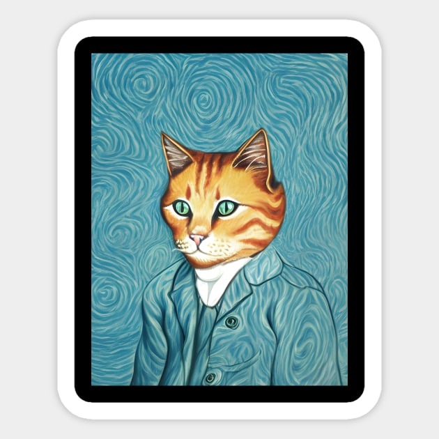 Vincent cat Gogh - Funny, Cat, Portrait, Gift Idea, Shirt, portrait, Vincent van Gogh, starry night, the scream, meme, kitty, kitten, tiktok, instagram, Sticker by Fanboy04